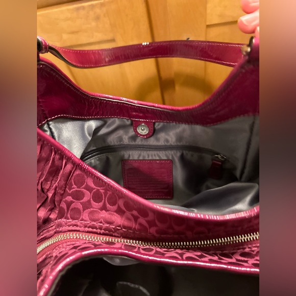 Purple Coach Madison Gathered Sateen Signature Maggie Shoulder Bag - Picture 6 of 7